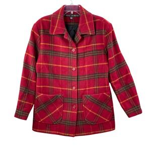 Fleet Street Wool Coat Women's Medium Red Plaid Jacket 100% Wool Academia Preppy
